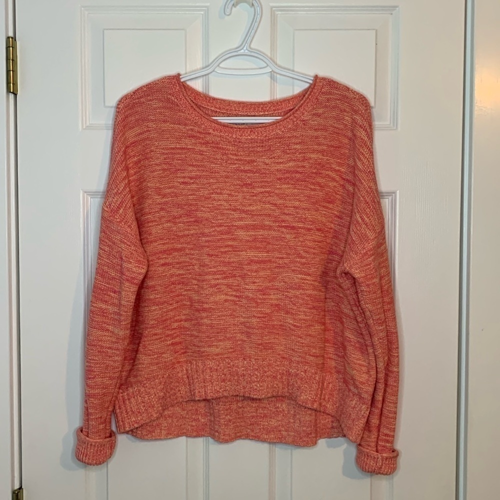 Loft Crew Neck Sweater Crop Front Drop Shoulder Pink Orange Women’s Large Comfy